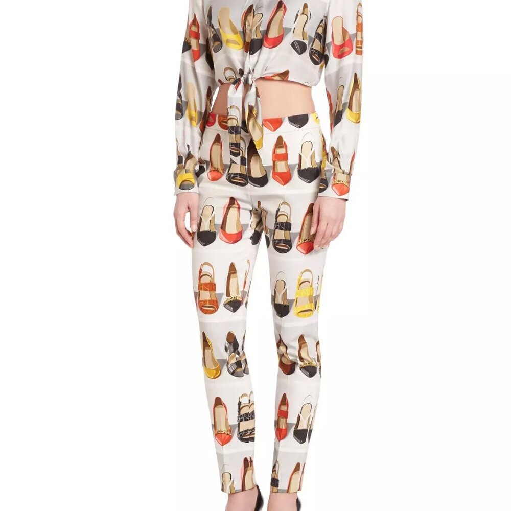 MOSCHINO Couture Shoe Stiletto Print Blouse Pants Italian USA 4 NWT Set 2016 Col
